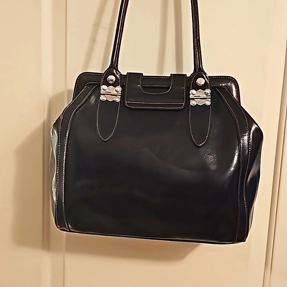 Worthington Designer Shoulderbag w/Double Handle, Navy Blue, Lined, Snap Closure - Picture 7 of 15